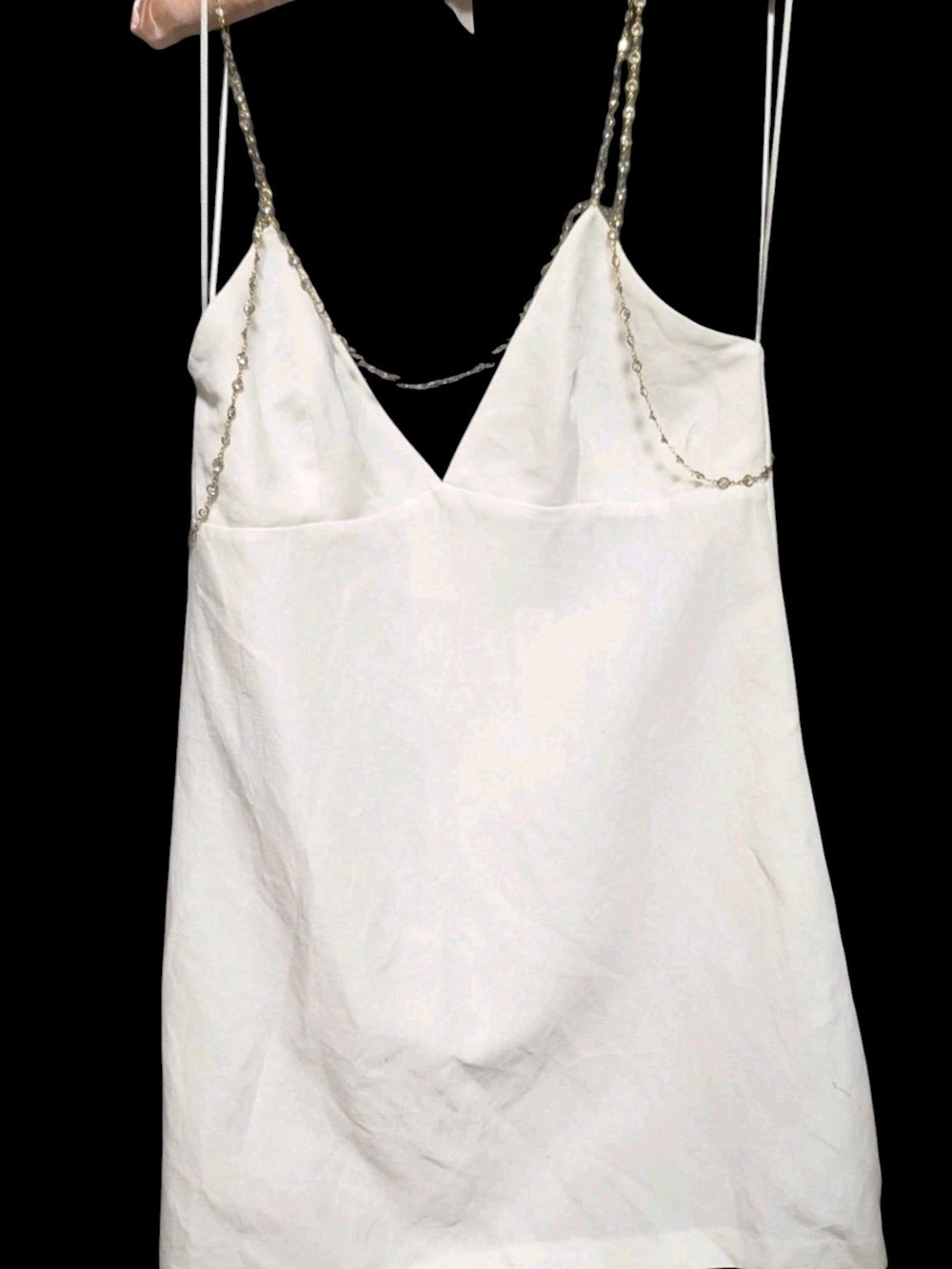White Slip Linen Blend Dress with Crystal Chain Straps Zara NWT asst Sizes